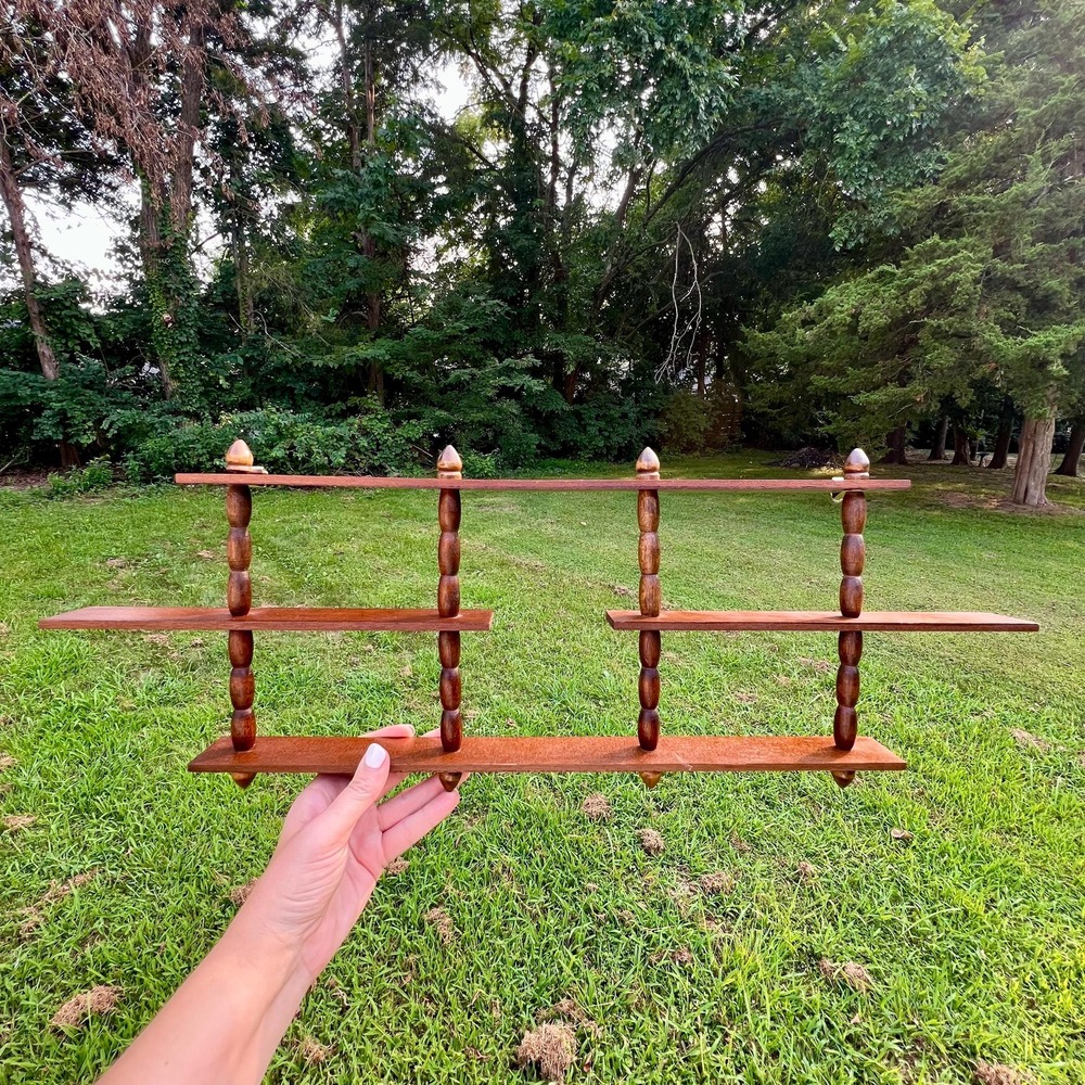 Vintage Wood Spindle Hanging Wall Shelf